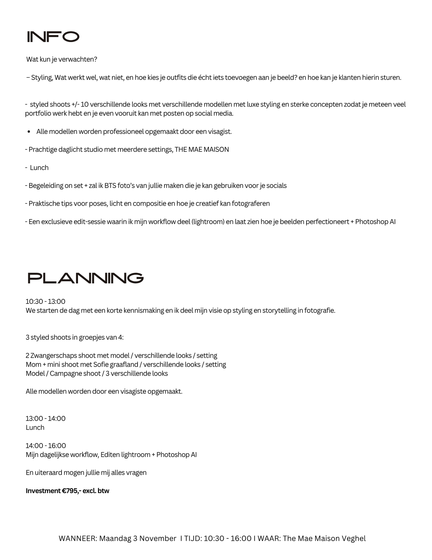 WORKSHOP Maandag 3 NOVEMBER